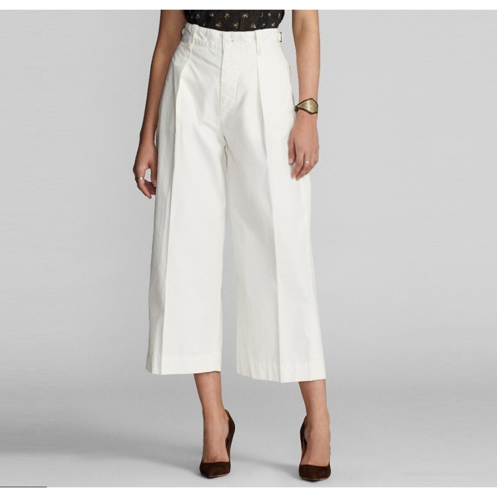 RRL by Ralph Lauren Women's 24 Cropped Poplin Wide-Leg Trouser White Culottes